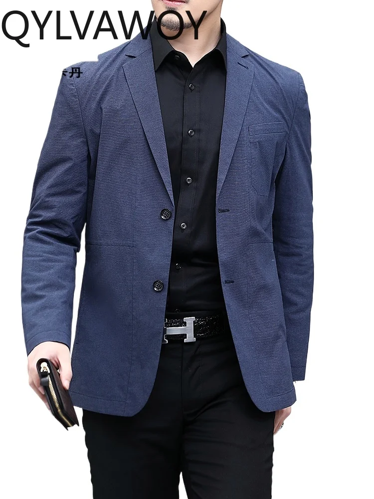 

QYLVAWOY Spring Autumn New Middle-Aged Men's Casual Suit Versatile Cotton Single Breasted Blazer Lightweight Outerwear LJ2191