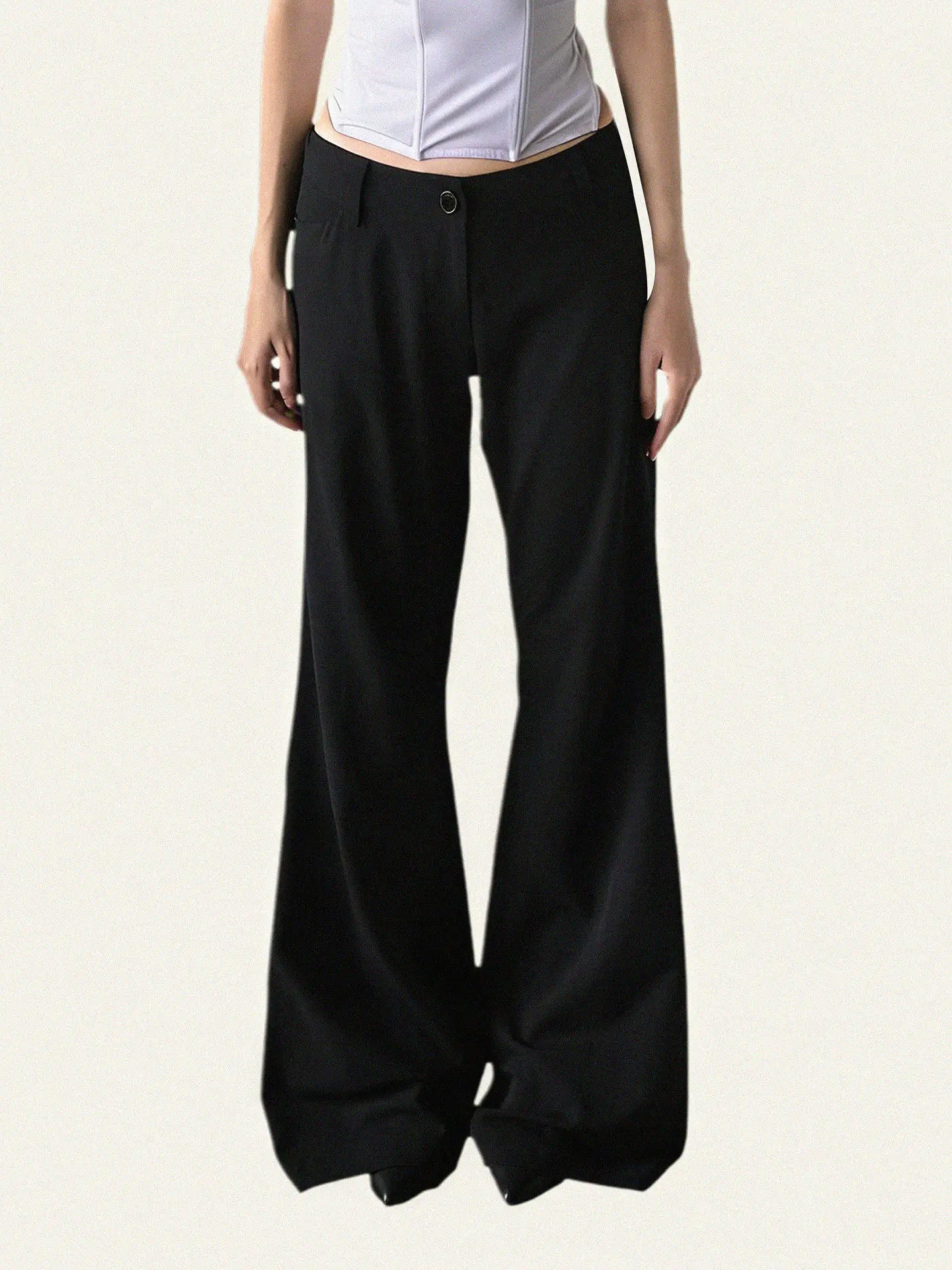 

mat Bla Low-Waist Flared Suit Pants Commute Sle Casual Long Trousers FFF Ele Pants for Young Women