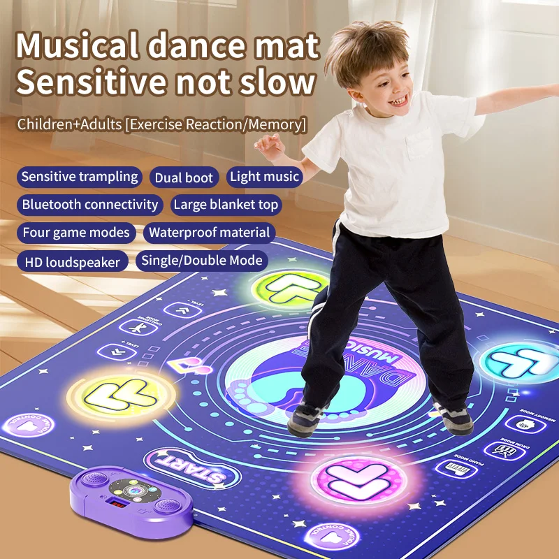 Music Dance Mat, Kidsren's Sports and Fitness Toys, Dynamic Adventure Game Mat, Bluetooth Luminous Mat, Jumping Toys