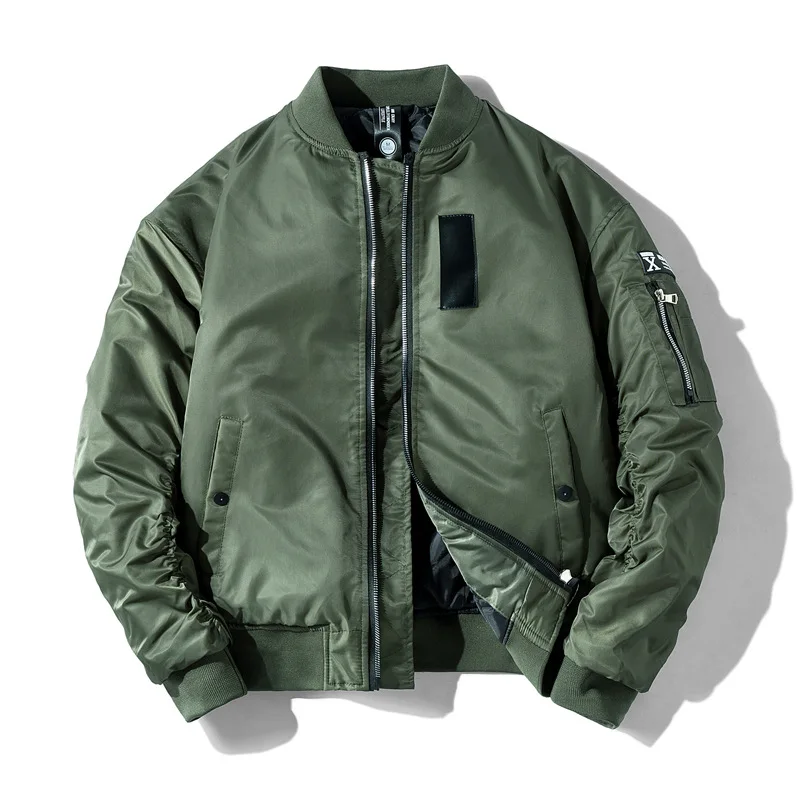 KIDWHXR Bomber Jacket Man Winter Thicken Stand Collar Men Parkas Pilot Coat Loose Long Sleeve Sport Casual Male Outerwear