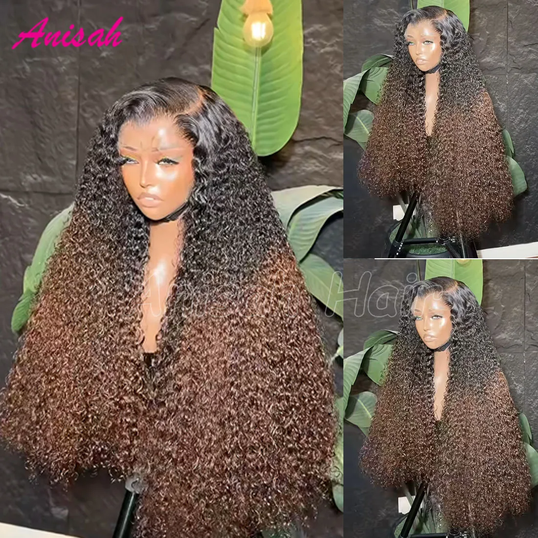 

Коричневые кудрявые парики из натуральных волос с эффектом омбре для женщин, 13x6, 13x4, с прозрачной кружевной застежкой, волнистые, цвета омбре