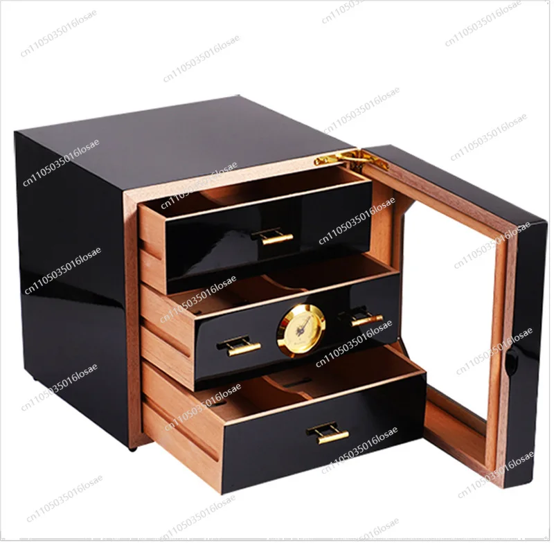 For Black Highlight Piano Lacquer Cigar Box Cabinet Cedar Wood  Box Moisturizer Cabinet