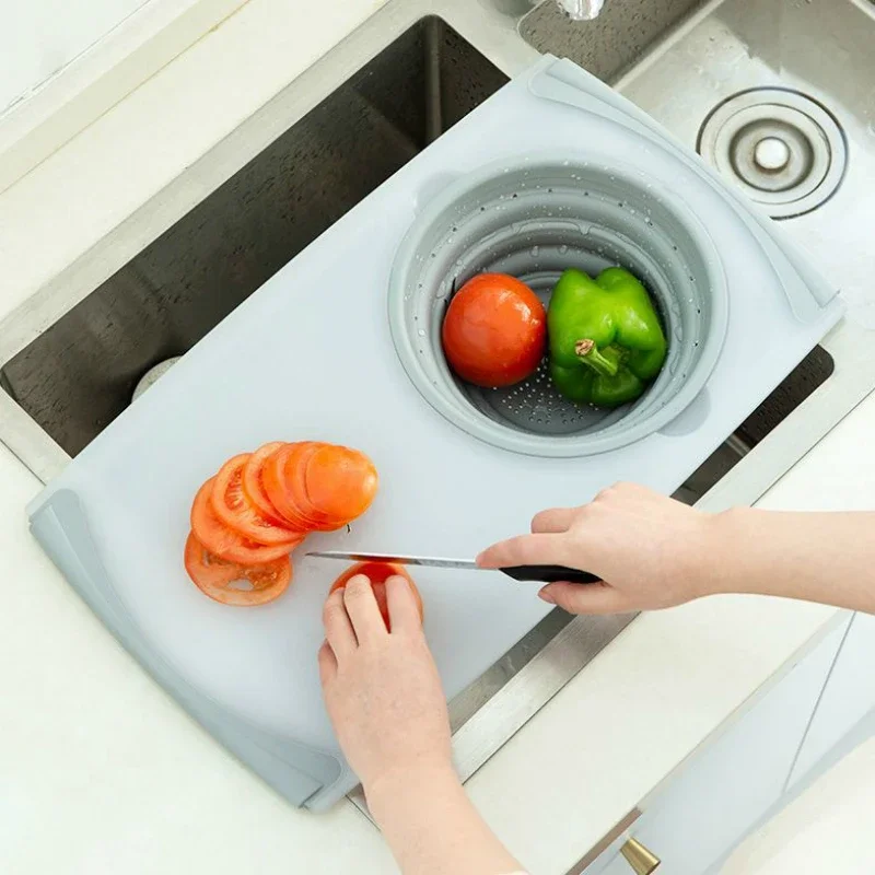 Innovative Multi-Functional 3 in 1 Chopping Board Detachable Folding Drain Basket Sink Cutting Kitchen Tools