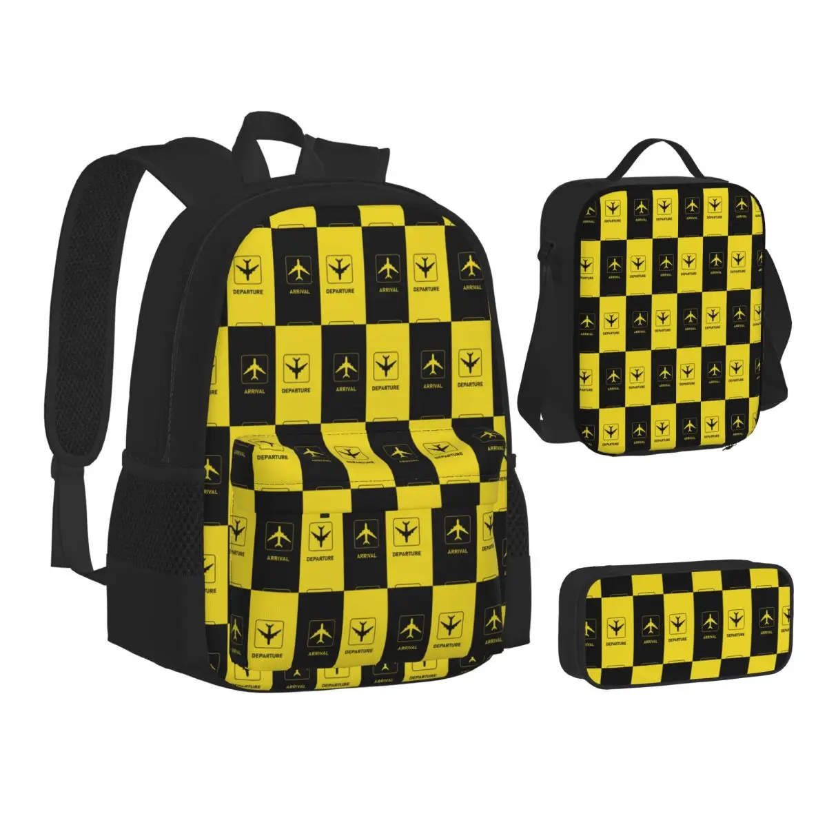 

Aviation Arrival Departure T-Shirts & More Backpacks Children School Bags Kids Rucksack Lunch Bag Pen Bag Three-Piece Set