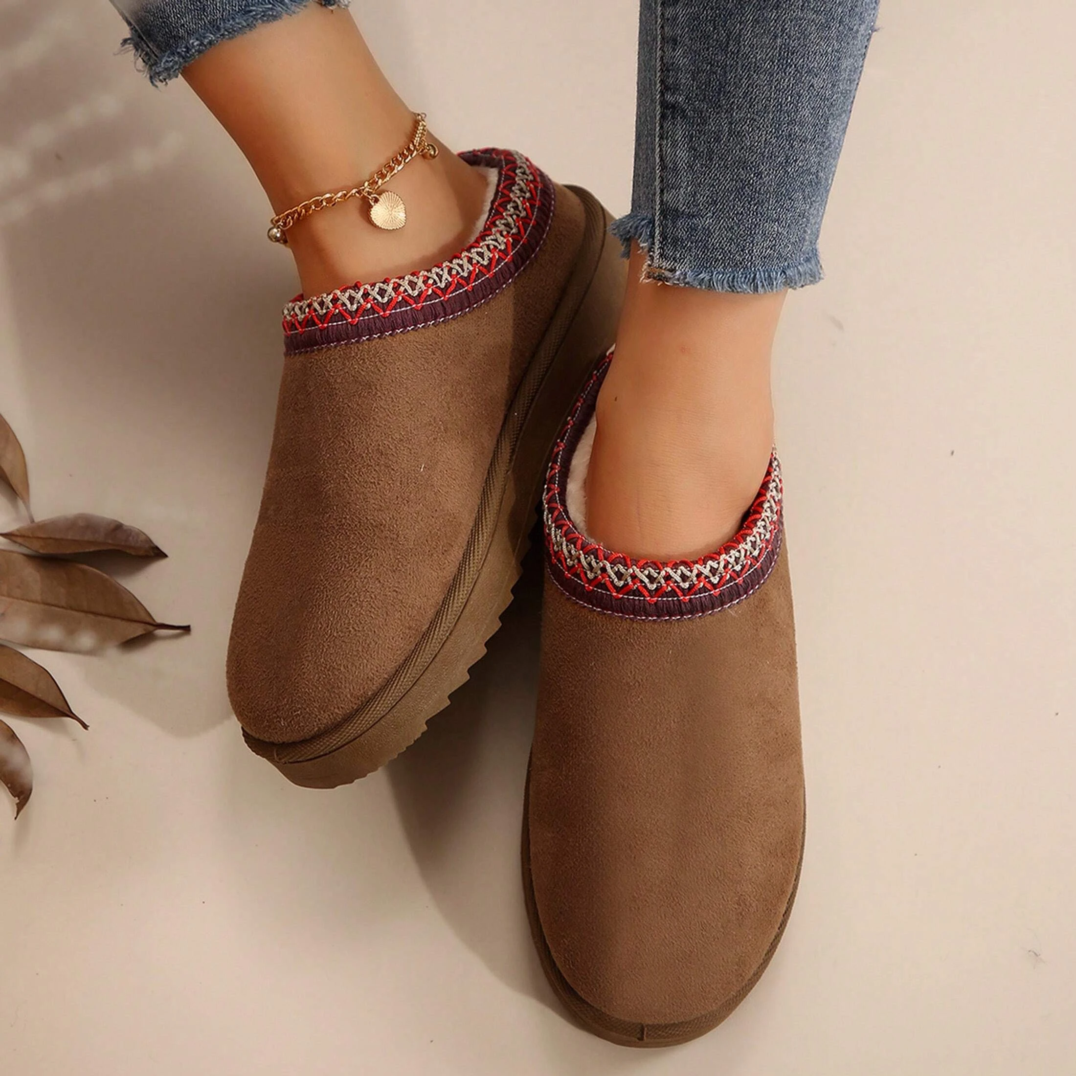 Women's Fur Lined Sandals And Platform Snow Boots - Warm And Durable Shoes For Outdoor Non Slip Comfort, Thickened Flat Soles Wi image 2
