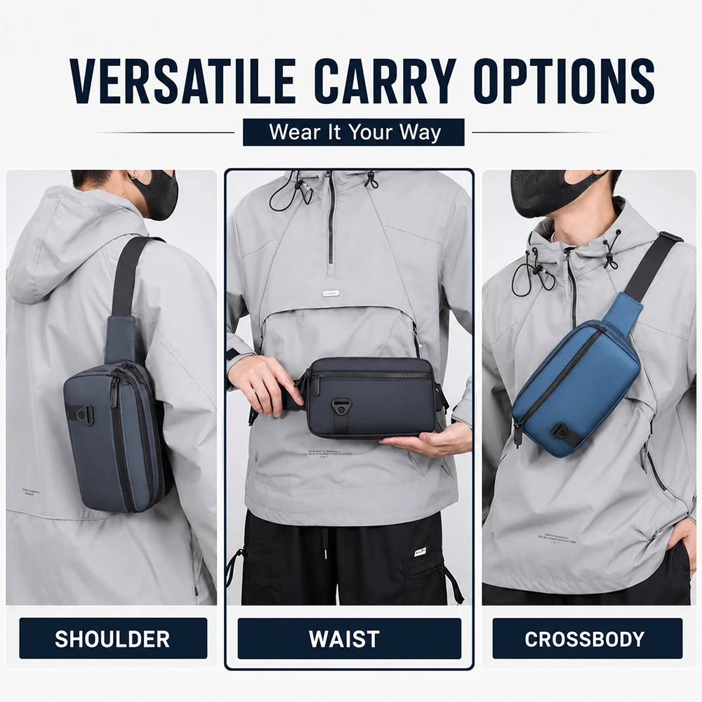 Fashionable Casual Sling Bag for Men's, Street Sports waist Bag, Simple Lightweight chest bag for Commuting Running Cycling