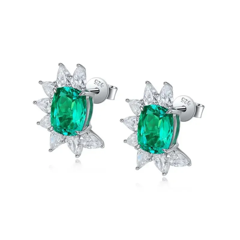 RUIF S925 Silver Main Stone 4.066ct Lab Grown Emerald Earring for Women Luxury Design Girls Party Jewelry Accessories