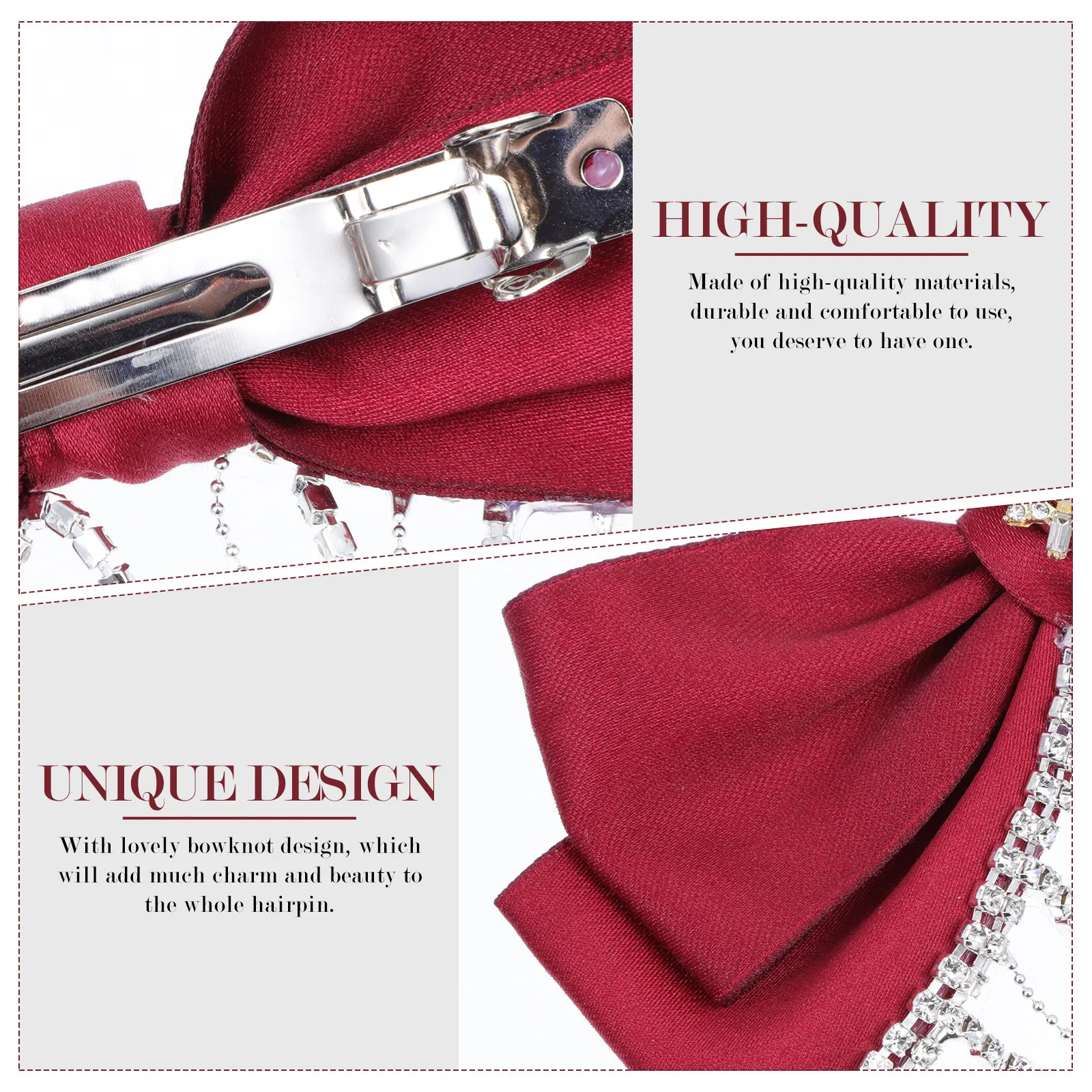 Red Bowknot Hair Clip for Women Wedding Birthday Party Stage Performance Photography Studio Elegant Lady Hairpin
