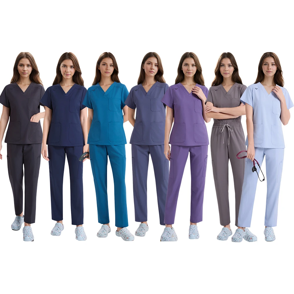 new-stretch-nurse-uniforms-v-neck-top-stright-leg-pants-scrub-set-surgical-workwear-dentist-nursing-suit-hospital-doctor-outfit