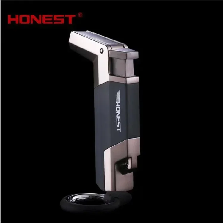 HONEST Elbow Metal Straight-in Cigar Lighter, Windproof and Inflatable, Compact and Portable Lanyard, Outdoor Camping Ignition