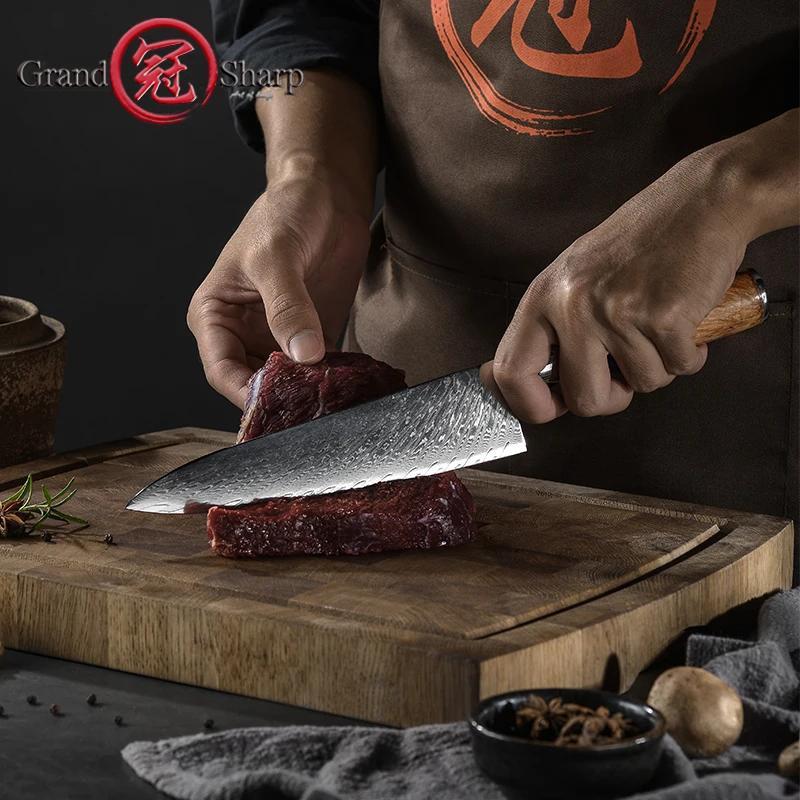 Grandsharp 8 Inch Chef Knife Damascus Steel 67 Layers VG10 Japanese Chef Kitchen Knives Premium Cooking Tools Wood Resin Handle