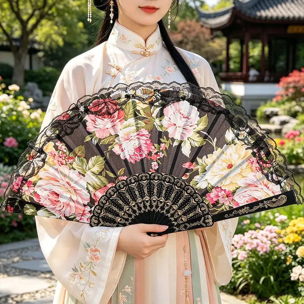 Gifts Foldable Lace Hand Fan Flower Pattern Decorative Fan Folding Fan Chinese Style Fan Dance Party