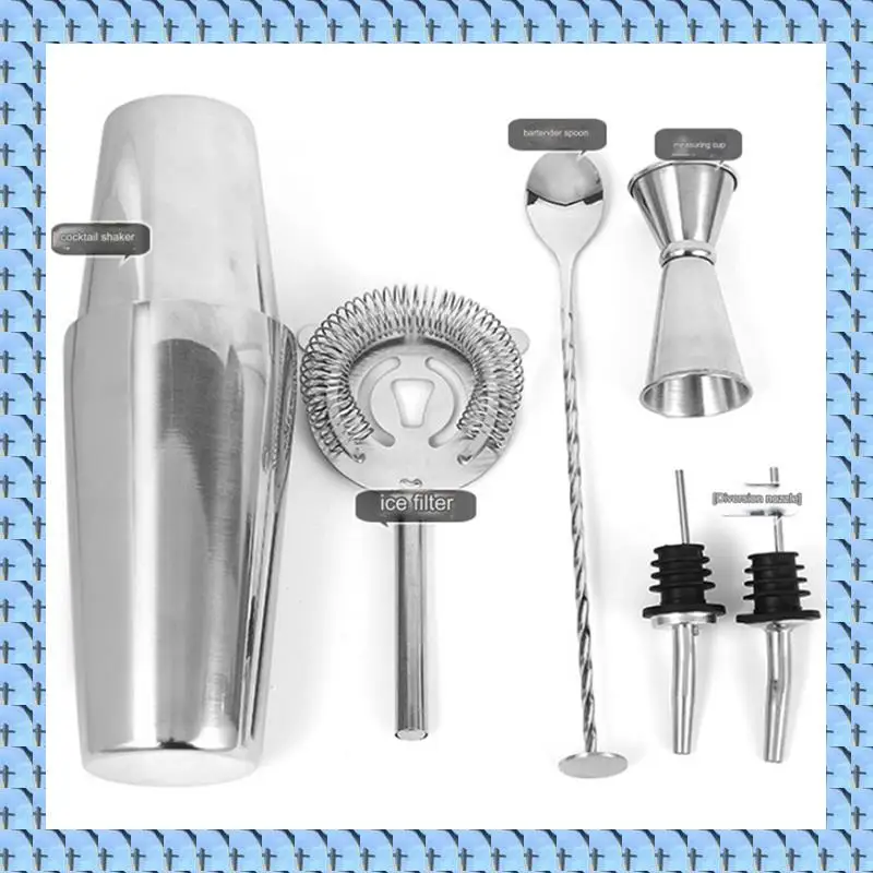 Stainless Steel Boston Mixer Set Bartending Kit Bar Tools With Cocktail Recipe, Pourer Muddler Jigger
