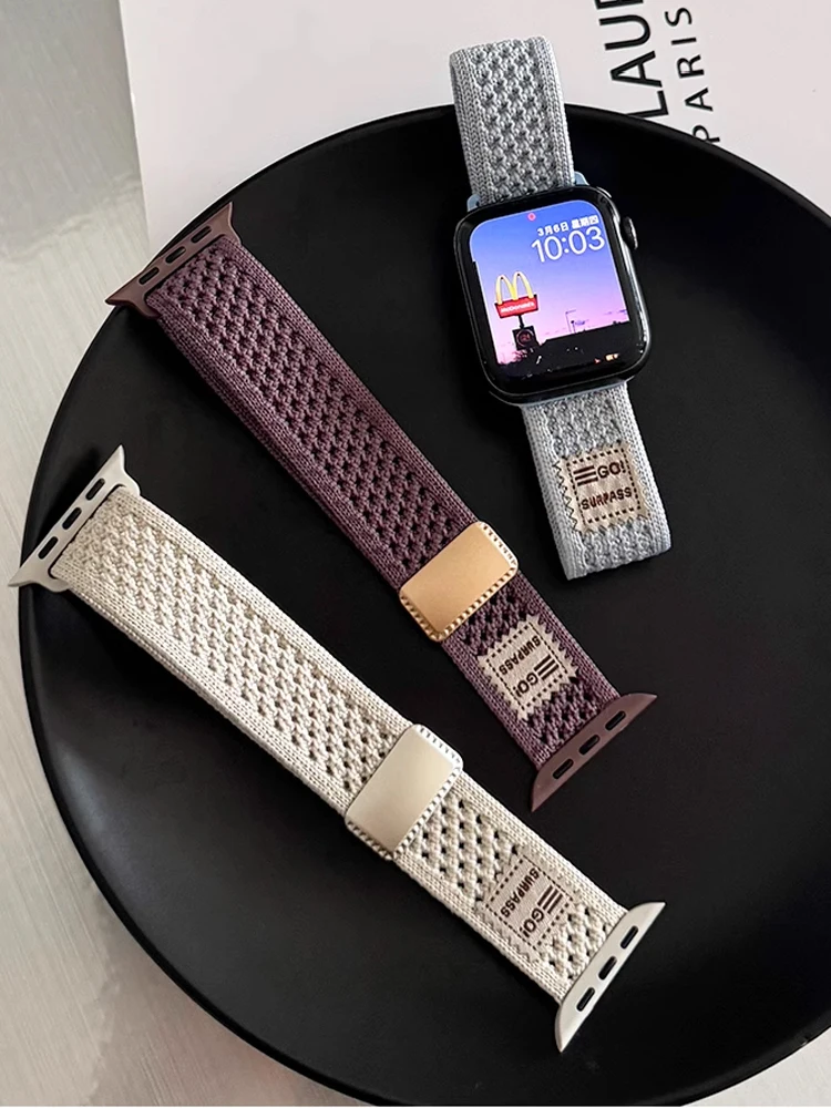 الفرقة المغناطيسية لساعة أبل الترا 10 9 8 7 6 SE 5 النايلون تنفس سوار حزام ل iWatch 38 40 مللي متر 41 مللي متر 42 مللي متر 45 مللي متر 46 مللي متر 49 مللي متر