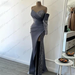 Elegant Satin Evening Dresses For Women Fashion Sexy Off Shoulder High Slit Customized Female Simple Slimming Mopping Prom Gowns