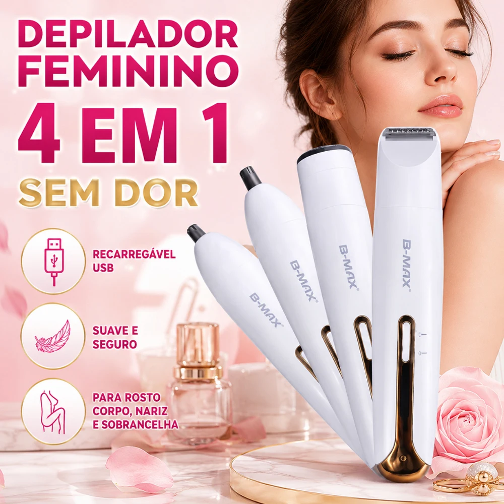 Kit 4 em 1 Depilador Portátil Recarregável USB para Viagem e Uso Diário