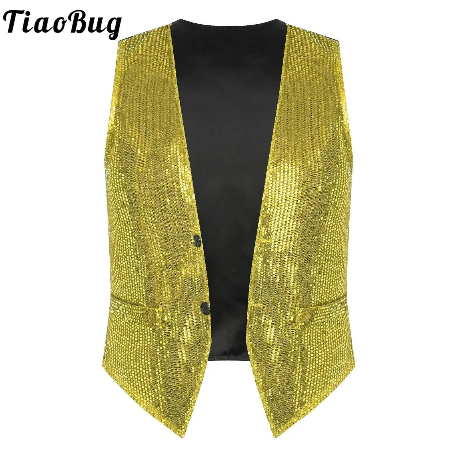 

Mens Shiny Sleeveless Sequin Vest Fashion V-Neck Waistcoat Jacket Tuxedo Tops Stage Performacne Dance Clothing