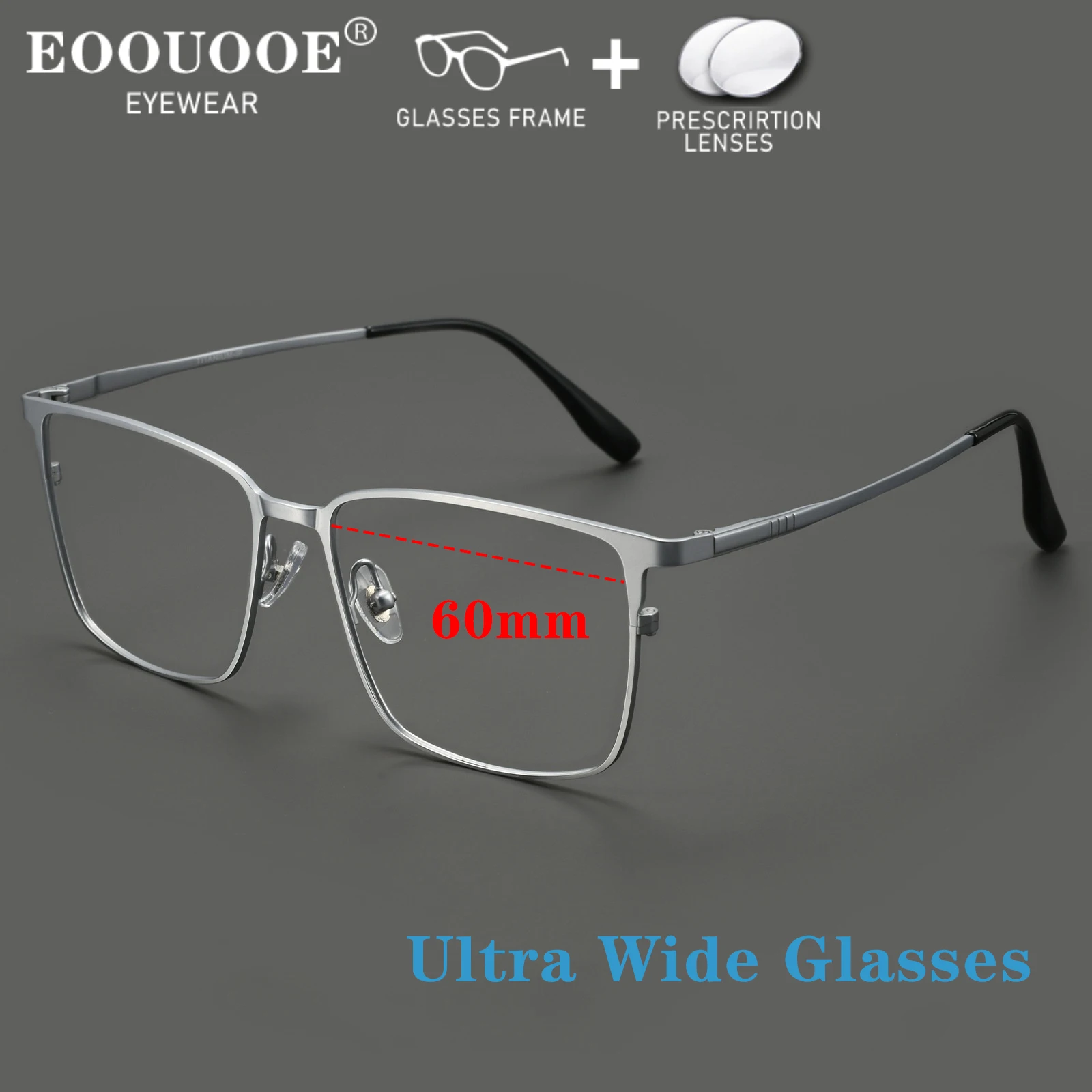 

60mm Ultra Wide Glasses Prescription Myopia Lenses Optical Eyewear Customiz Anti Blue Light Eyeglasses Titanium Male Big Face