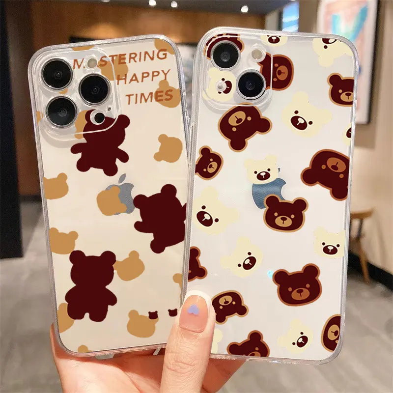 For IPhone 12 11 13 14 15 7 8 mini Pro Plus Pro Max X XS Max XR TPU transparent soft shell Cartoon Lucky Multiple Little Bears