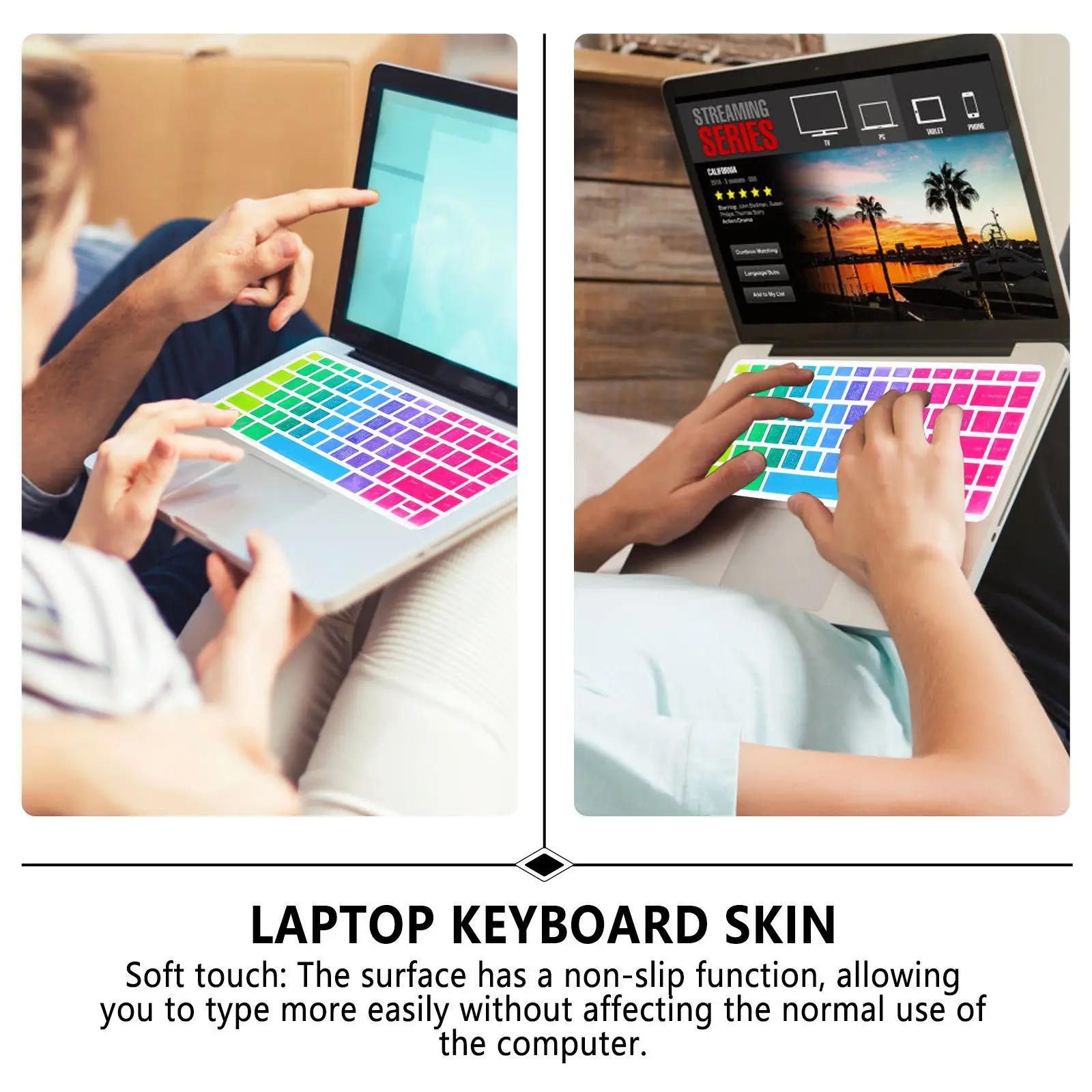 

Silicone Keyboard Skin Protector Waterproof Dustproof Cover for Laptop Keyboard 14-Bf Colorful Gradient Cover
