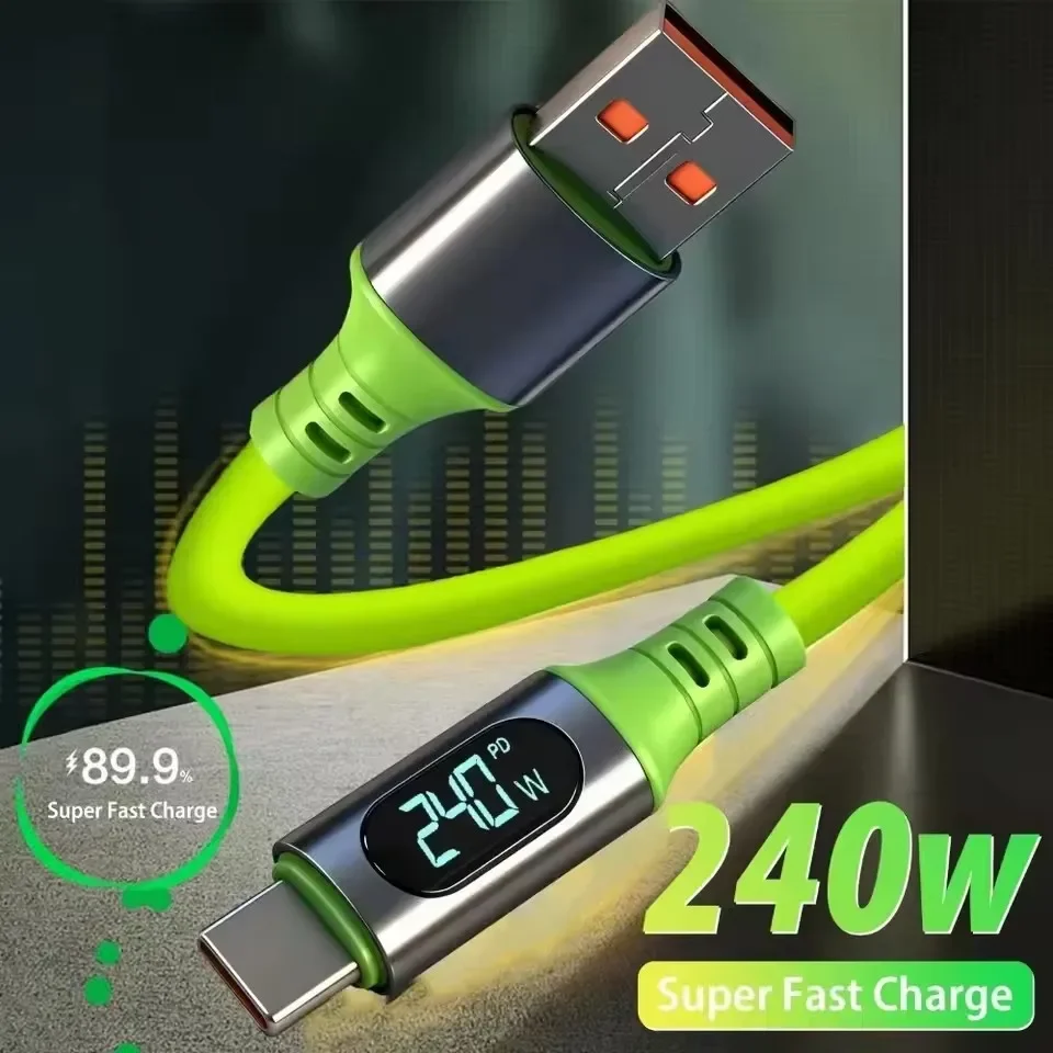 PD 240W 6A Super Fast Charging Type C Cables Digital Display High-speed Data Transfer Cord USB Type-c To C Wire for iPhone 17Pro