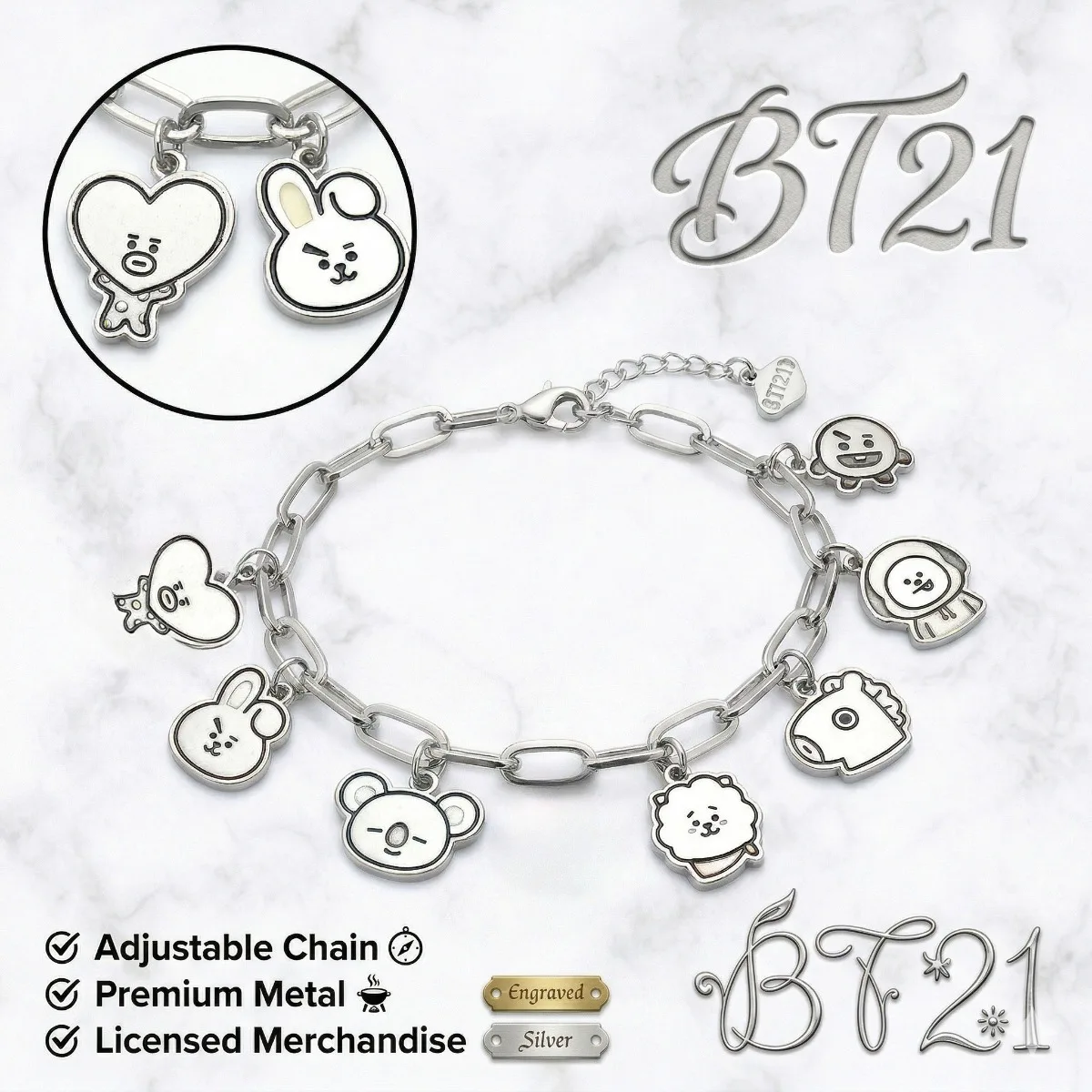 Pulsera de Moda BT21 RJ Koya Shooky Chimmy, Pulsera Ajustable Bidimensional de Alta Calidad para Parejas, Regalo para las Fiestas