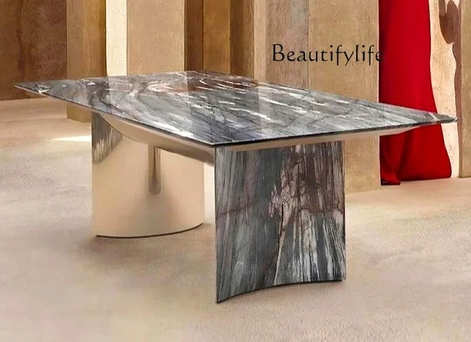 Italian marble dining table light luxury modern minimalist designer stainless steel dining table villa living room home