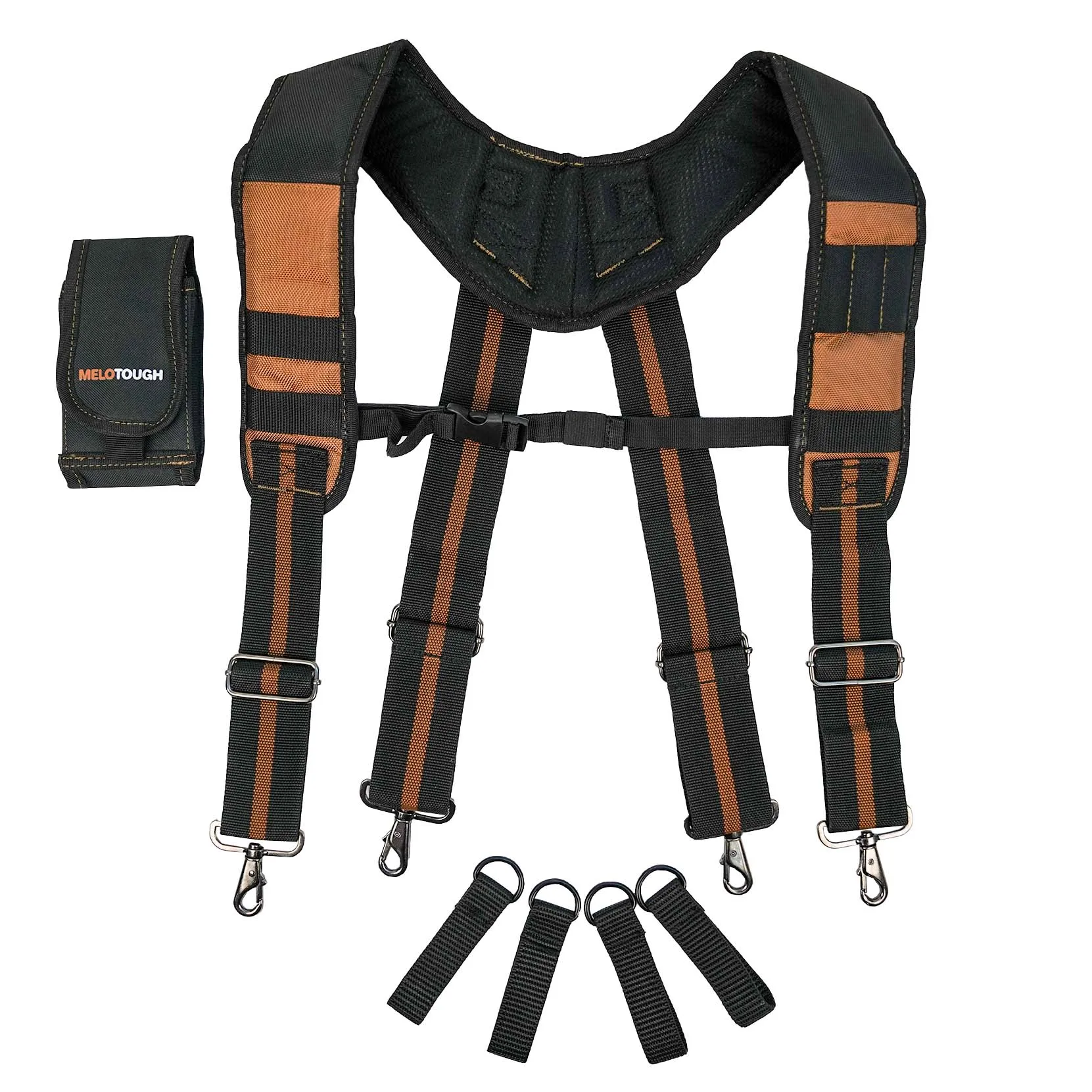 MELOTOUGH Tool Belt Suspenders Construction Work Suspenders With Detachable Phone Holder comfortable foam shoulder padder Khaki