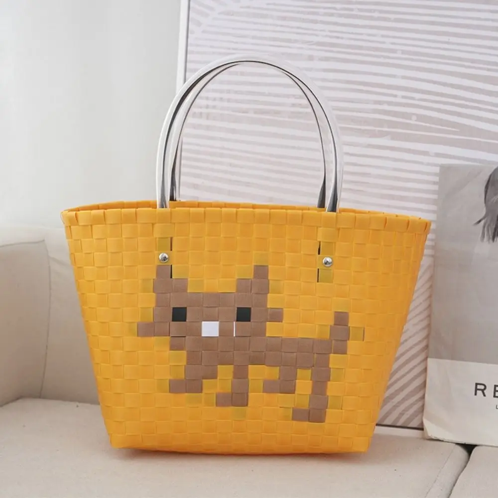 Weaving Animal Baskets Vegetable Basket Bag Hand-woven Large Capacity Casual Woven Bag Shopping Bag Shoulder Bag Cartoon Handbag