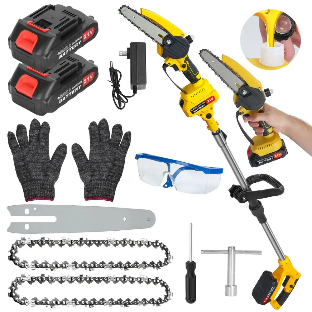 2 in 1 Cordless Pole Saw & Mini Chainsaw, 6-inch Brushless Electric Chain Saw with 2 x 1.5Ah Battery, Pole Saw for Tree Pruning