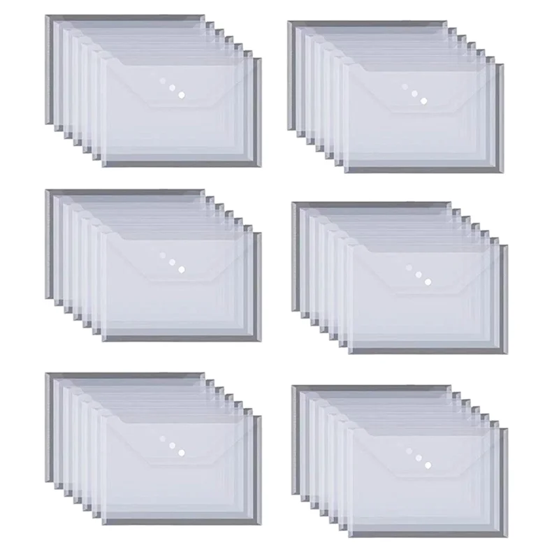 

50PCS Transparent Waterproof Envelope Folder With Buttons A4 Size Thickened Plastic Material For School Office