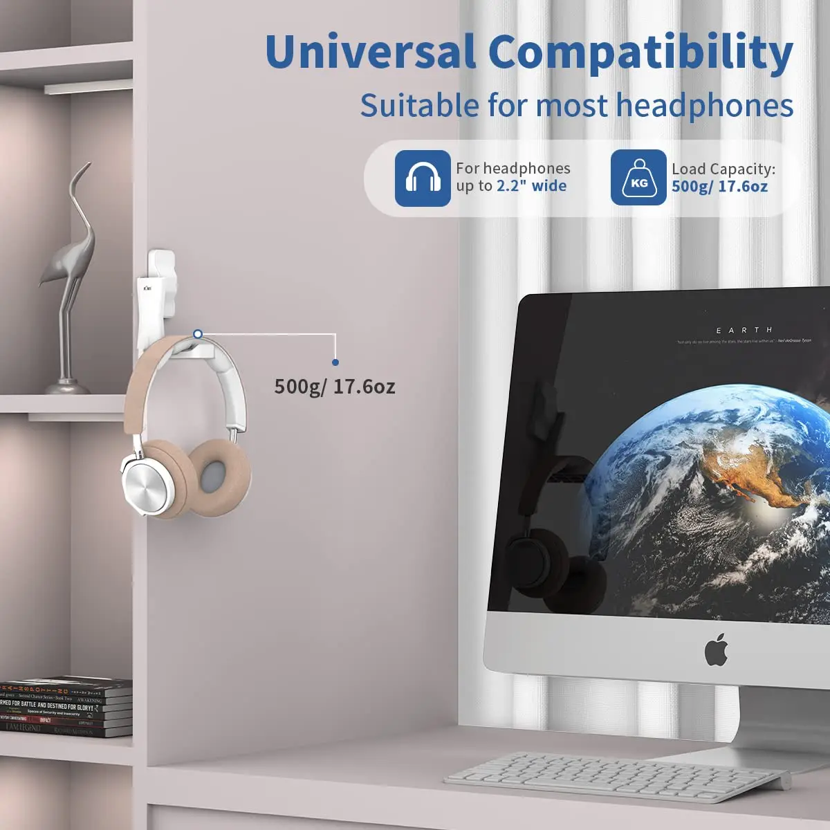 KIWIFOTOS 360° Rotating Headphone Stand Desktop Headset Holder PC Gaming Headset Desk Hanger Hook For Earphone Controller