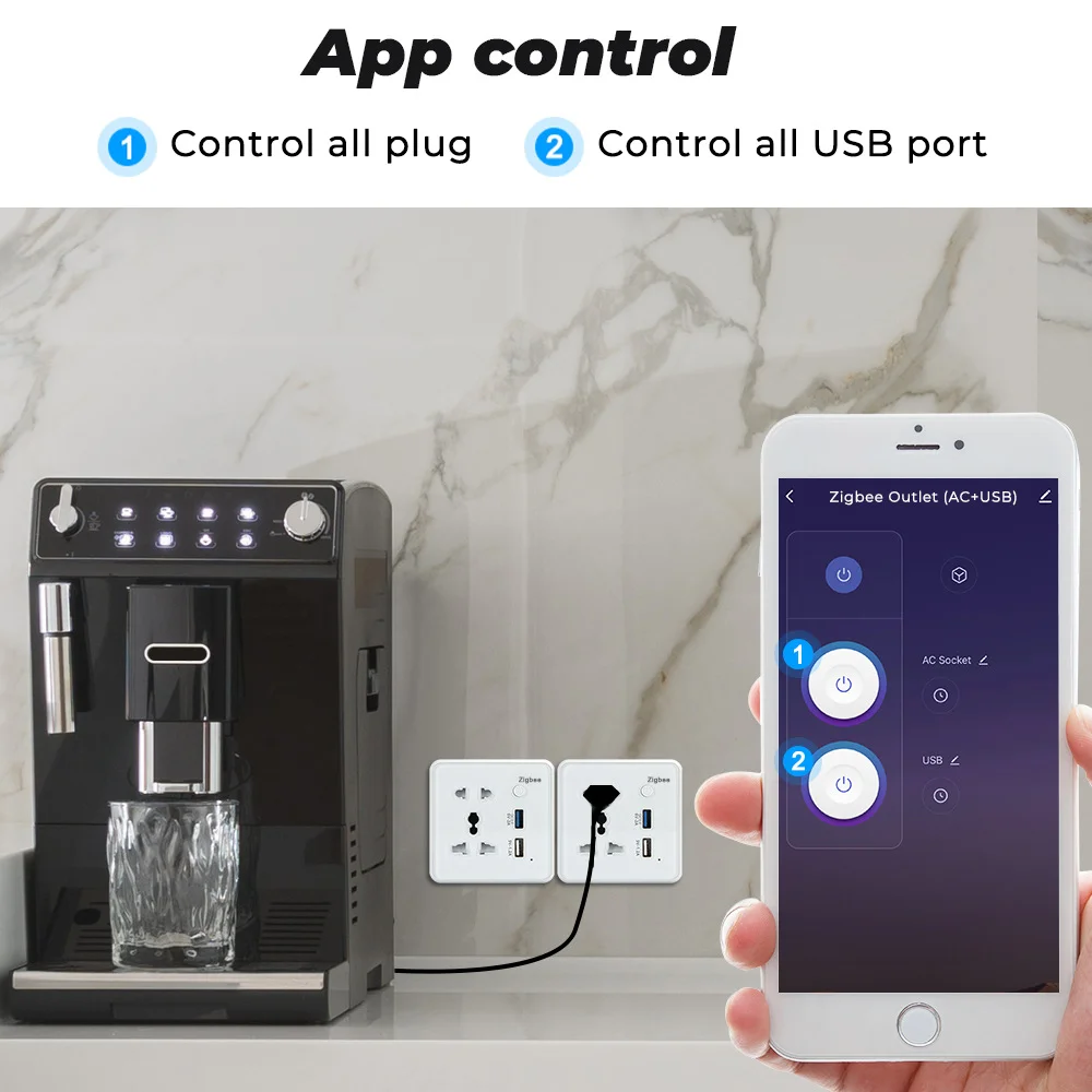 Tuya Smart Socket Wifi Zigbee Supports US UK EU KR Plug Wifi Smart Socket 2 USB Wall Socket QC3.0 Works with Alexa Google Home