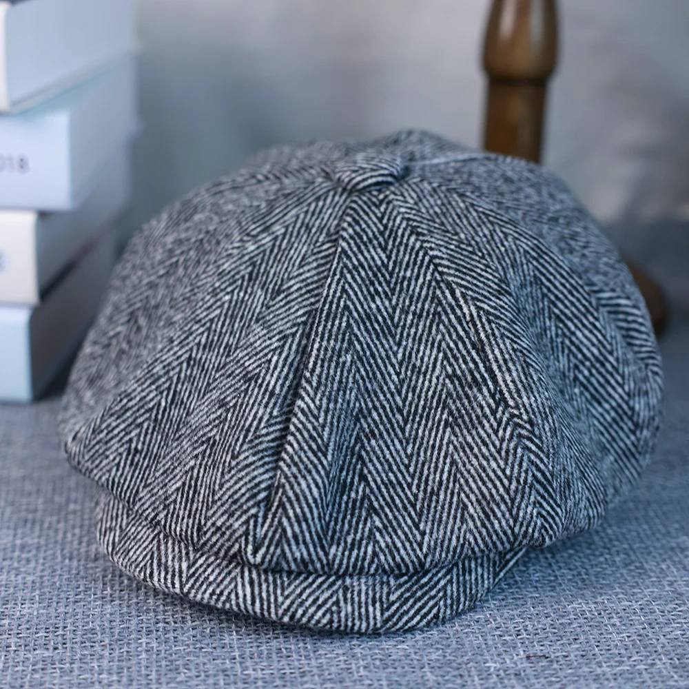 Vintage Wool Newsboy Caps Mens Herringbone Flat Caps Women Men British Painters Hats Soft Autumn Winter Caps Hats casquette 024