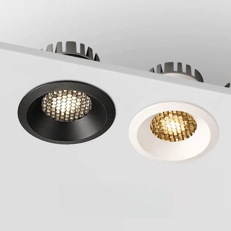 Dimmable LED COB Ceiling Recessed Downlight Honeycomb Anti Glare Aluminum Ultra Thin White Black Pic Background LED Spot Light