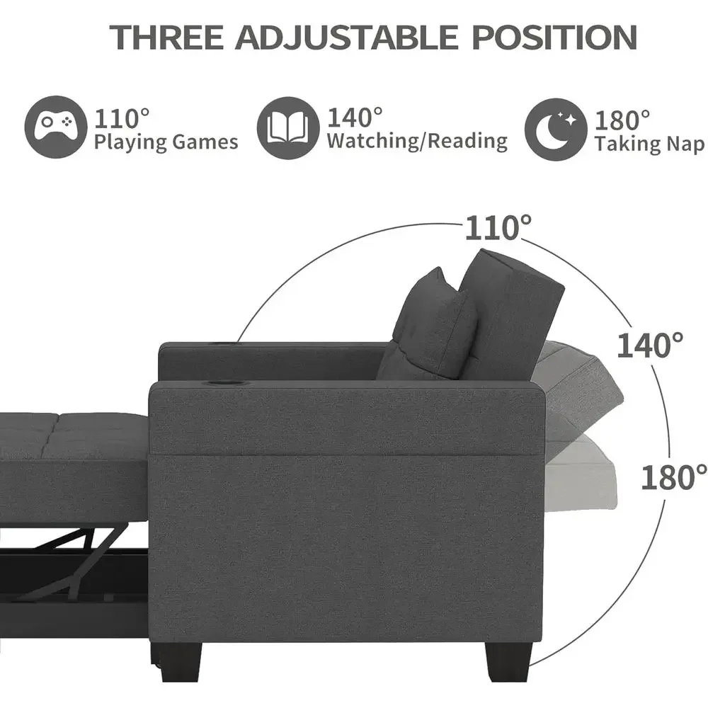 Convertible Sleeper Chair, 3-in-1 Pull Out Soa Bed with USB Port, Cup Holders, Adjustable Backrest Chair Bed or Living Room, Bed - view 6
