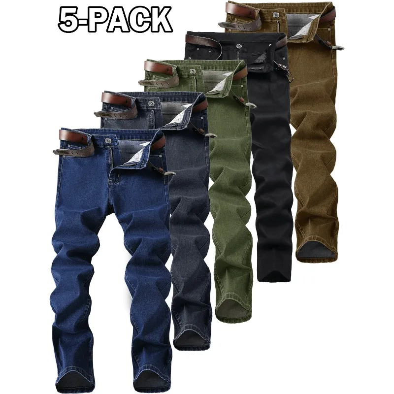 

2026 Men 5-Pack Of Men's Versatile Solid Color Stretch Comfortable Jeans