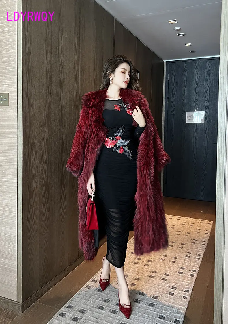 2022 Autumn and Winter New Women\'s Dress French Temperament Embroidery Mesh Slim Dress