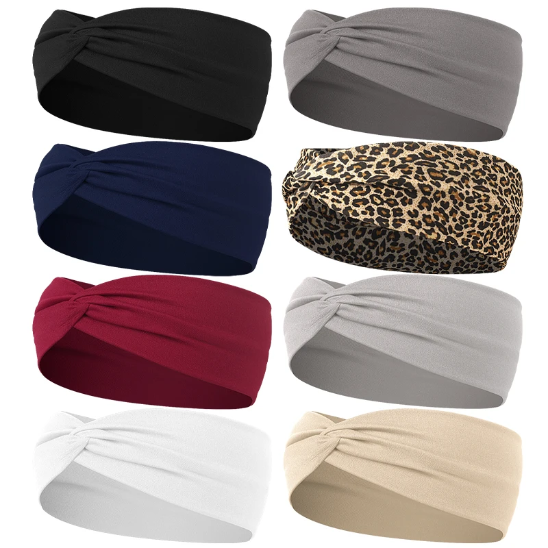 

Women Cross Solid Color Hair Bands Girls Fashion Leopard Print Elastic Knitted Headbands Vintage Turban Make Hair Accessories
