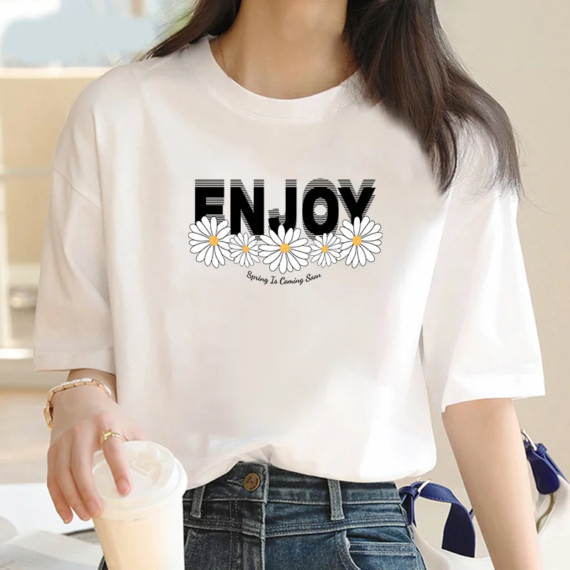 Women's casual chrysanthemum print T-shirt crew neck pullover Short sleeve top pullover Fashion Y2K pullover women's top