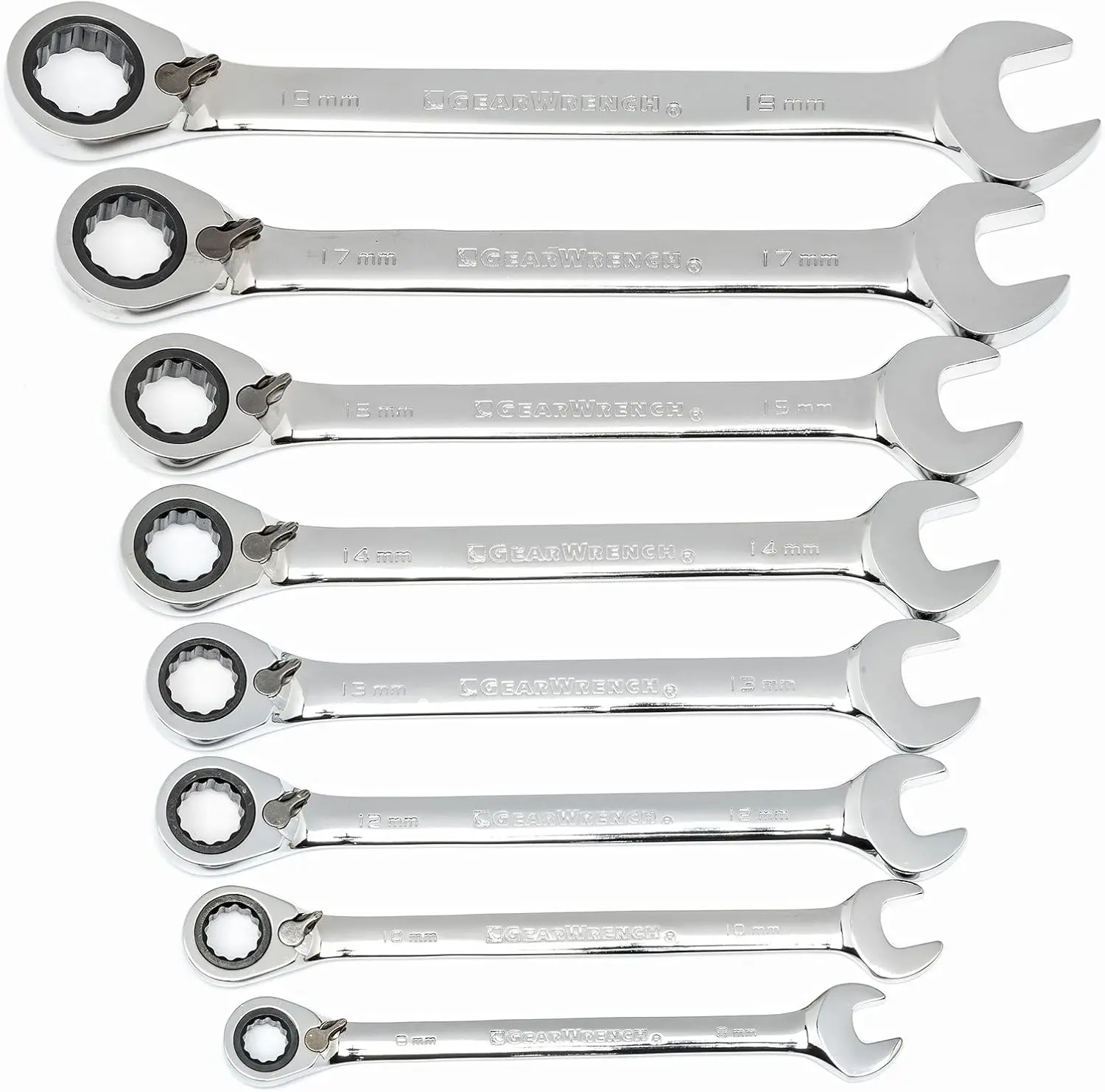 8-Piece Metric Reversible Ratcheting Combination Wrench Set, 12-Point Design for Precision Work