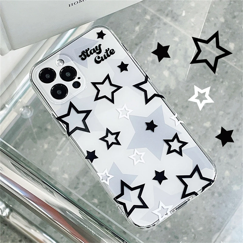 Korean Cute Y2k Star Phone Case For iPhone 15 14 13 12 11 Mini Pro Max X XR XSMax 6S 6 7 8 Plus SE20 Transparent Cover