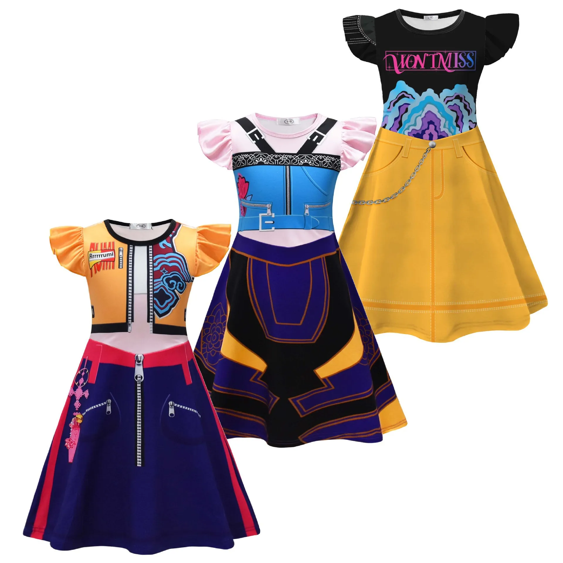 

K-POP Demon Cosplay Costume Girl Princess Dress with Bag 2PCS Birthday Kids Clothes Flutter Sleeve Halloween Party Gifts Dresses