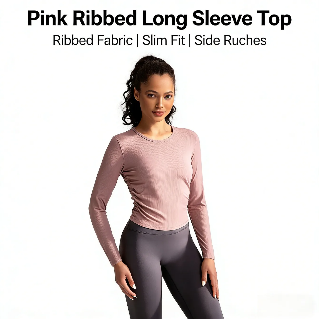 

Slim Ruched Fitness Long Sleeve Yoga Exercise Slimming Comfortable And Breathable Multiple Sizes