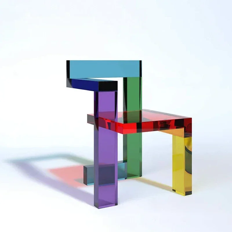 Nordic minimalist acrylic stool modern light luxury high sense creative splicing color Internet celebrity crystal chair back
