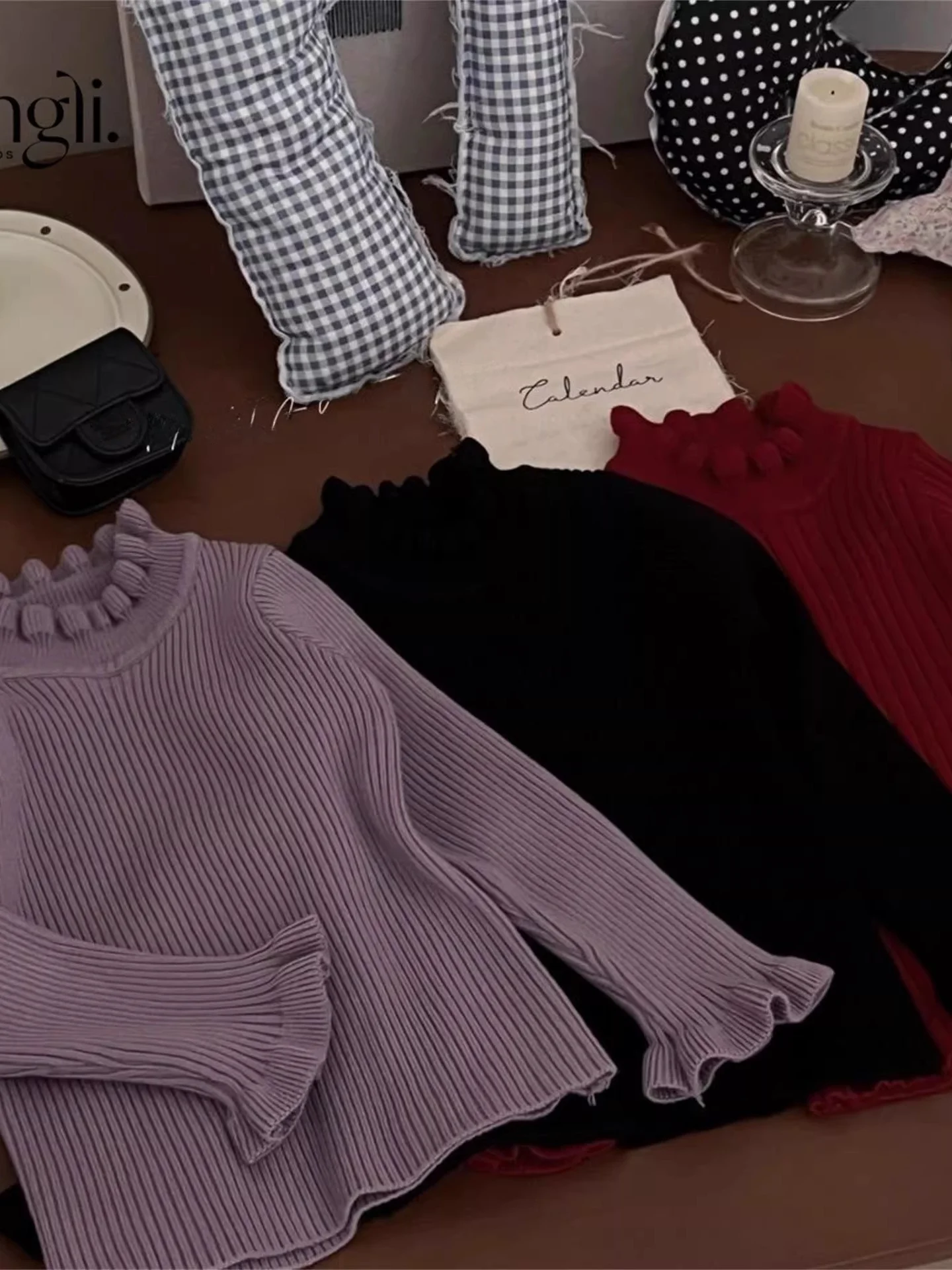 

Girls Knitted Sweater Wooden Ear Casual Sle Soft Thiened Pure Color Overhead Base irt Autumn Winter Versatile Chil...