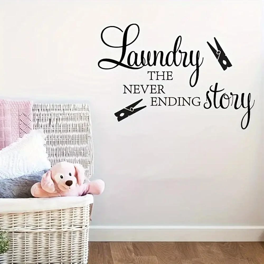 1 pc the never ending story-laundry with clothes peg Wall Sticker Self Adhesive Vinyl Waterproof Wall Art Decal for home