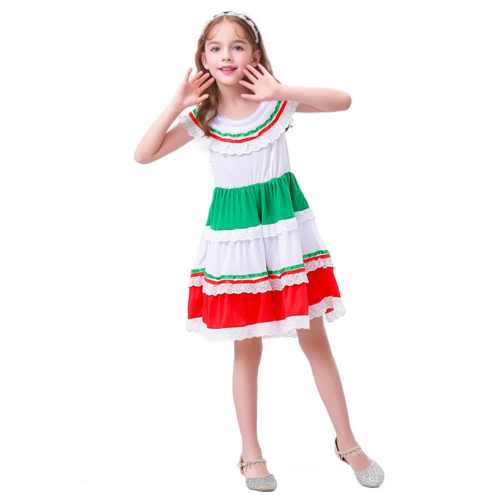 Costume cosplay per ragazze tradizionali messicane per bambini, vestito operato bianco, per bambini, Cinco De Mayo, carnevale, festa di Halloween