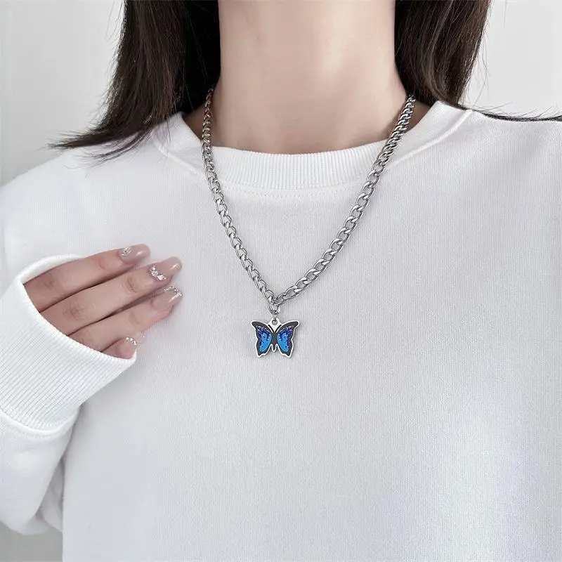 Original Titanium Blue Butterfly Necklace Sportswear Collar Couple Style Cool Minimalist Hip Hop Collar Chain For Girlfriend