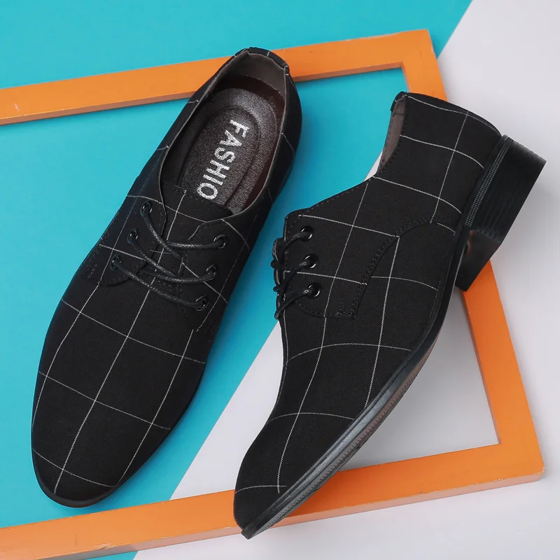 Large 48 Men's Social Shoes Black Pointed-toe Men Suit Shoes Checked Lace Up Casual Business Shoes sapatos social masculinos